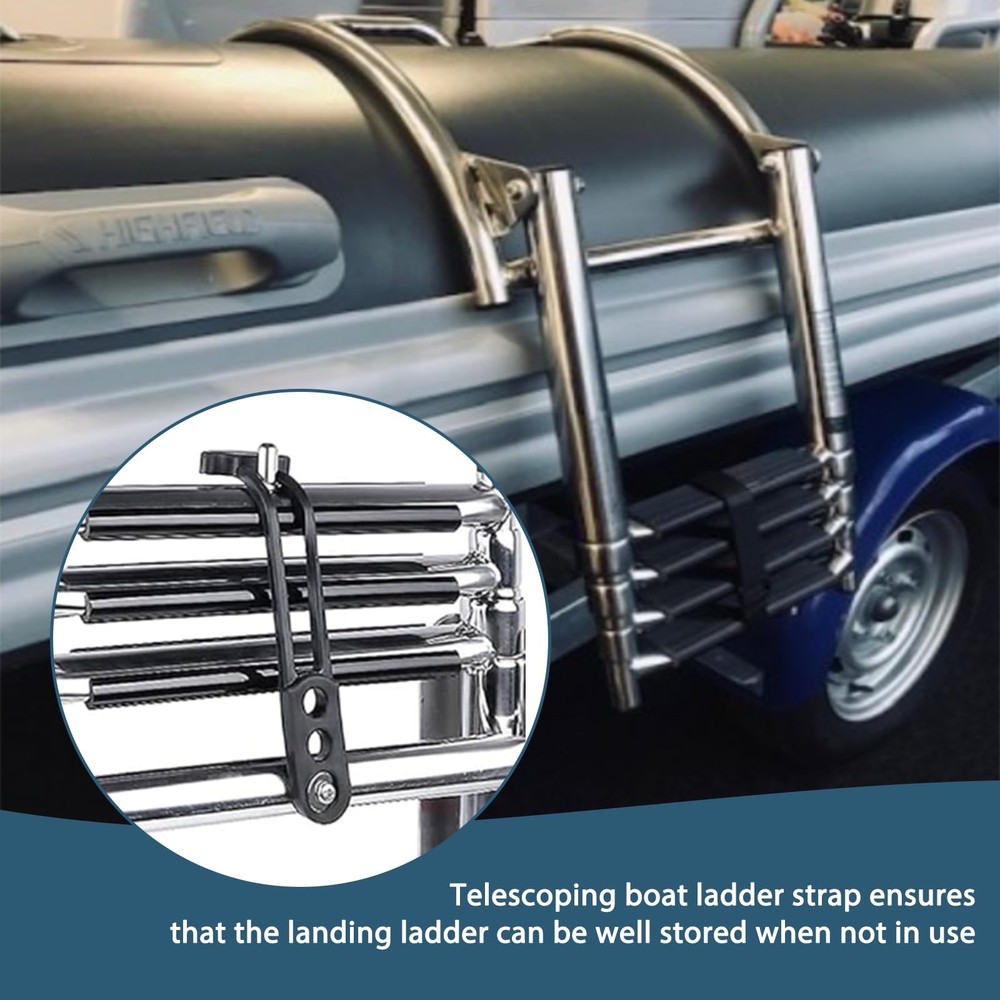 Telescoping Ladder Strap for Boat Yacht, Rubber Secure Medium, Black