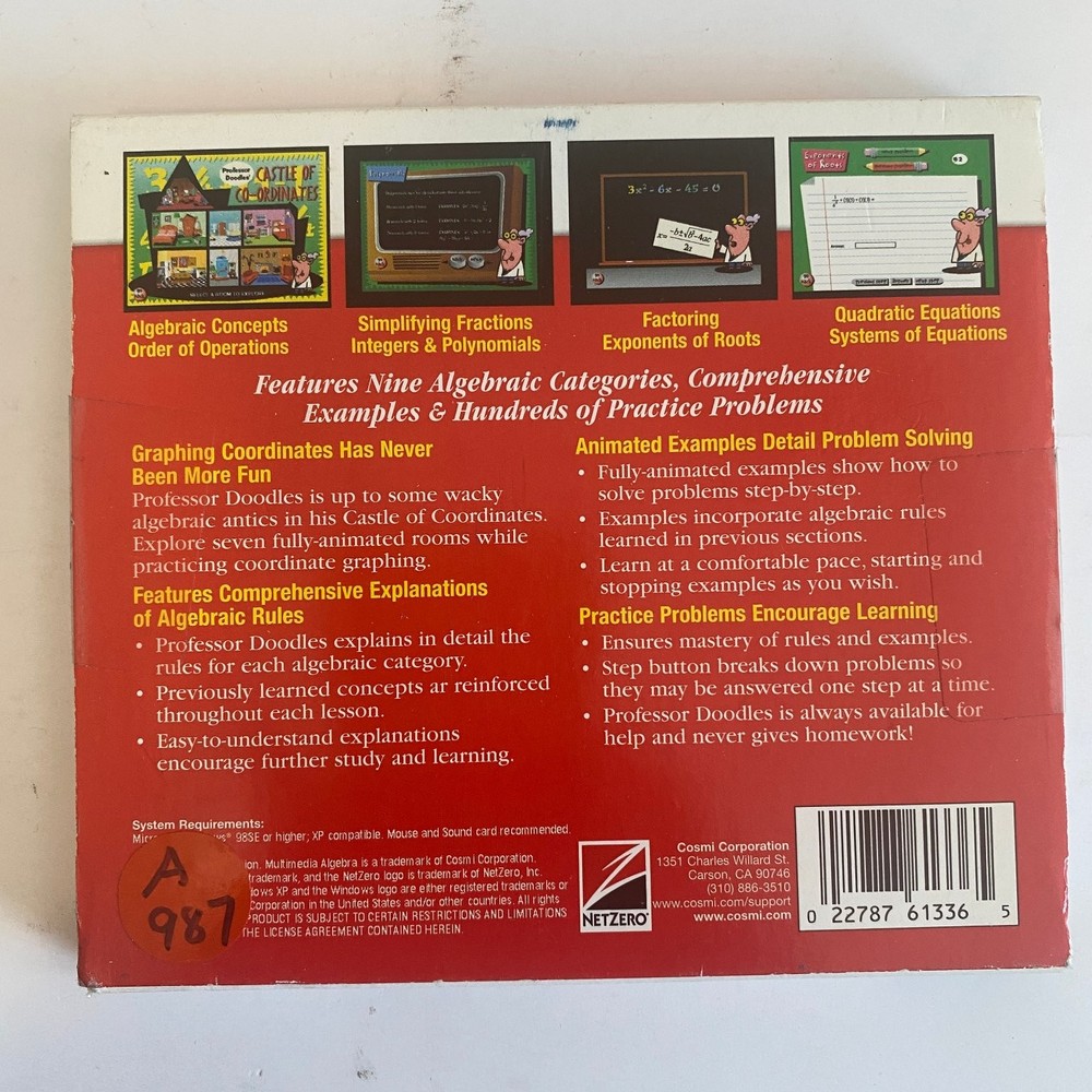 Cosmi Multimedia ALGEBRA CD-ROM PC Software Windows 95 XP Education Learning
