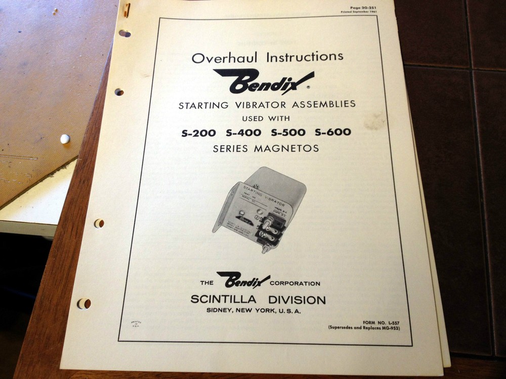 Bendix Scintilla Starting Vibrator Overhaul Manual