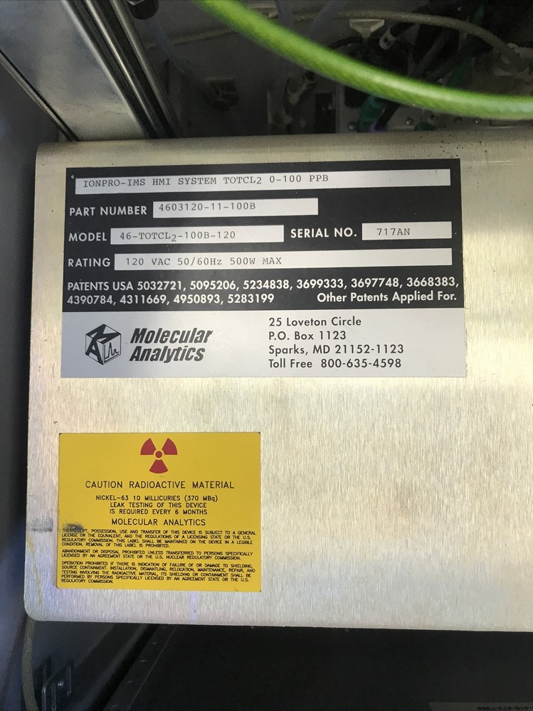 MOLECULAR ANALYTICS IONPRO-IMS HMI Mobile SyStem TOTCL2 0-1000 PPS CL2 Analyzer