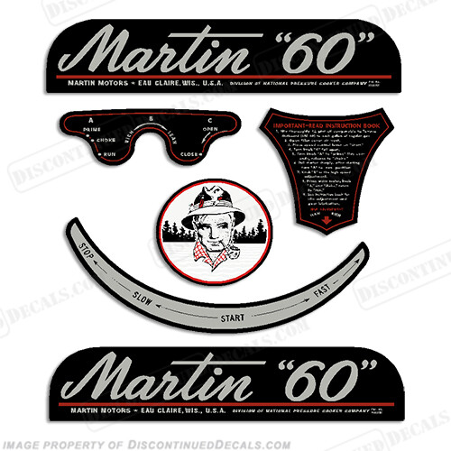 Fits Martin 6.0hp Outboard Motor Engine Decal Kit