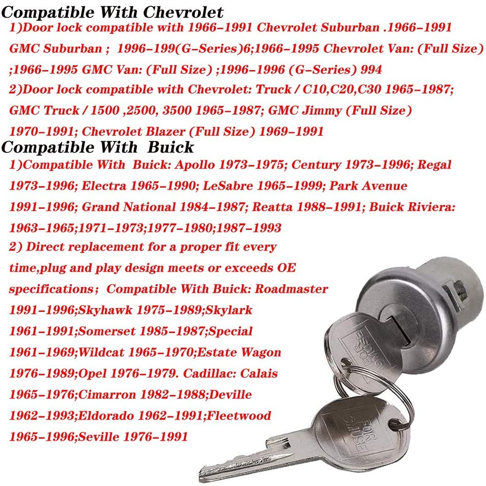 2PCS Door Lock Cylinder Set Front Left/Right,Compatible with Chevrolet Silver