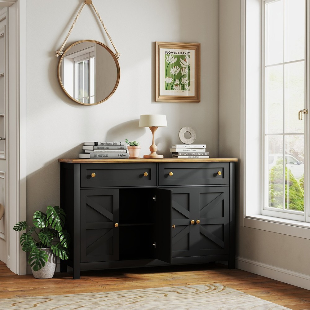 55.1in Sideboard Buffet Cabinet Kitchen Storage Sideboard With Drawers REQY