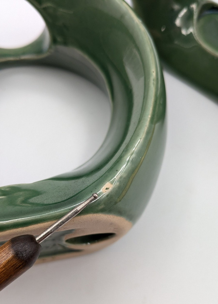 Vtg Ceramic Circular Bamboo Planters with Plastic Inserts Embossed Leaf Design