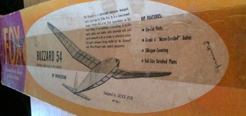 Duke Fox BUZZARD 54 TOW-LINE GLIDER PLAN + RIB PATTERNS for 54" Span Sailplane