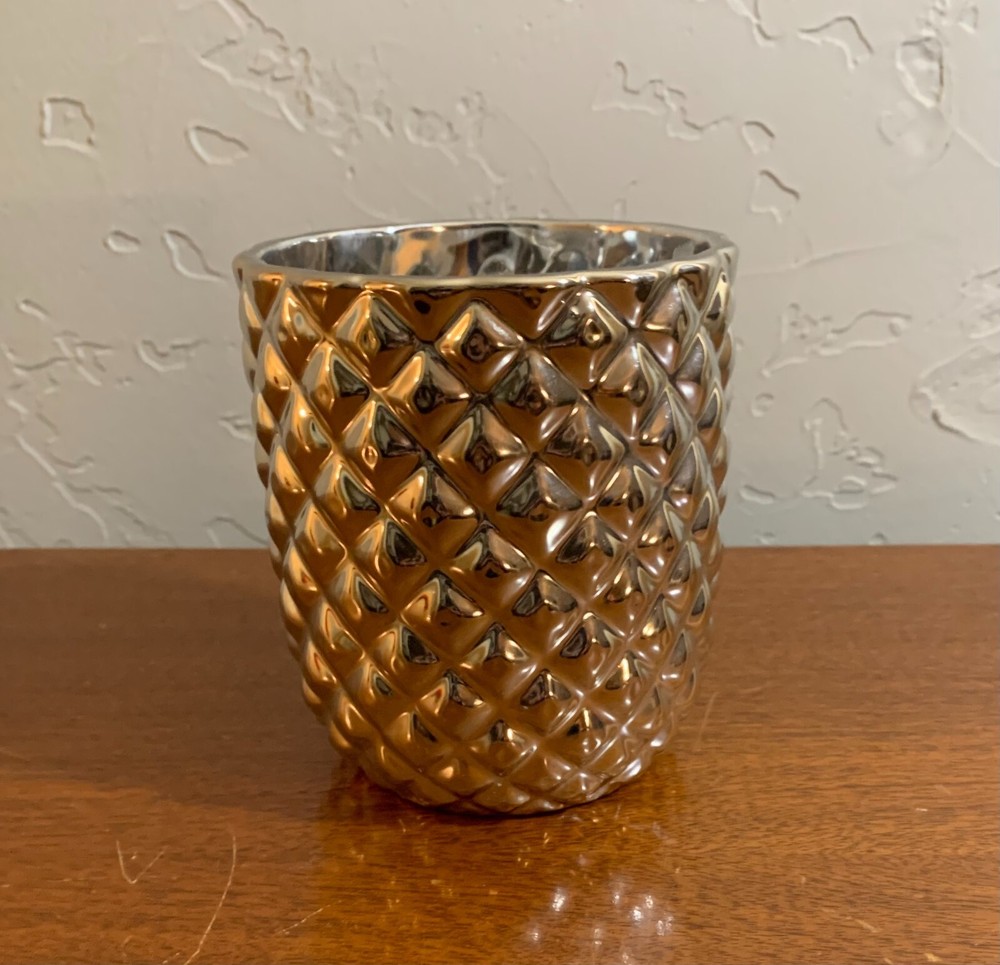 Ceramic Metallic Gold Pineapple Planter Geometric 5" MOD
