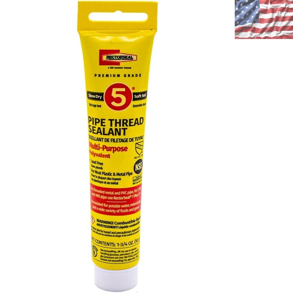 No.5 Pipe Thread Sealant - 1-3/4oz Tube, Soft Setting for Quick Pressurization
