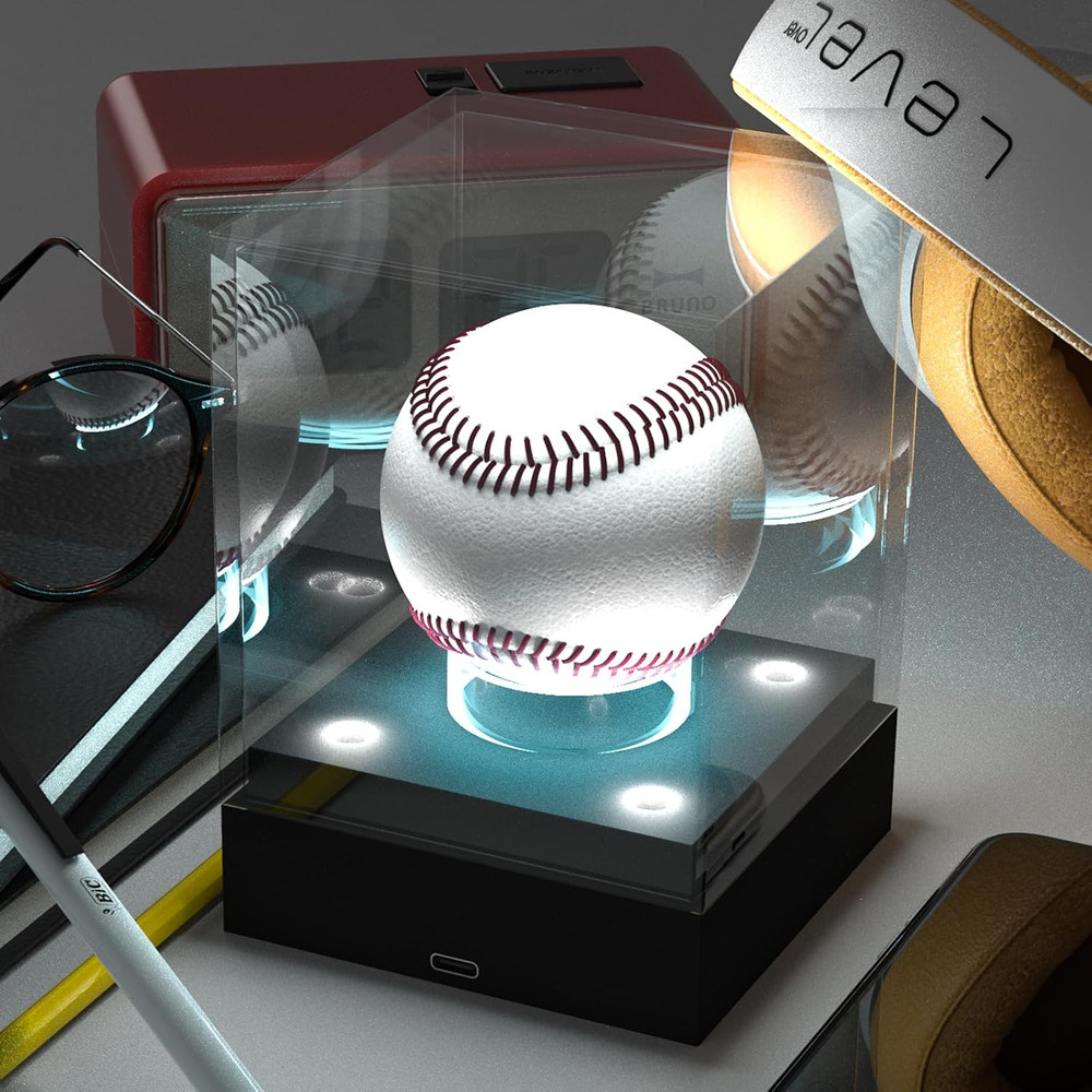 Acrylic Baseball Display Case With LED Light - 7 Color Changing Baseball Stan...