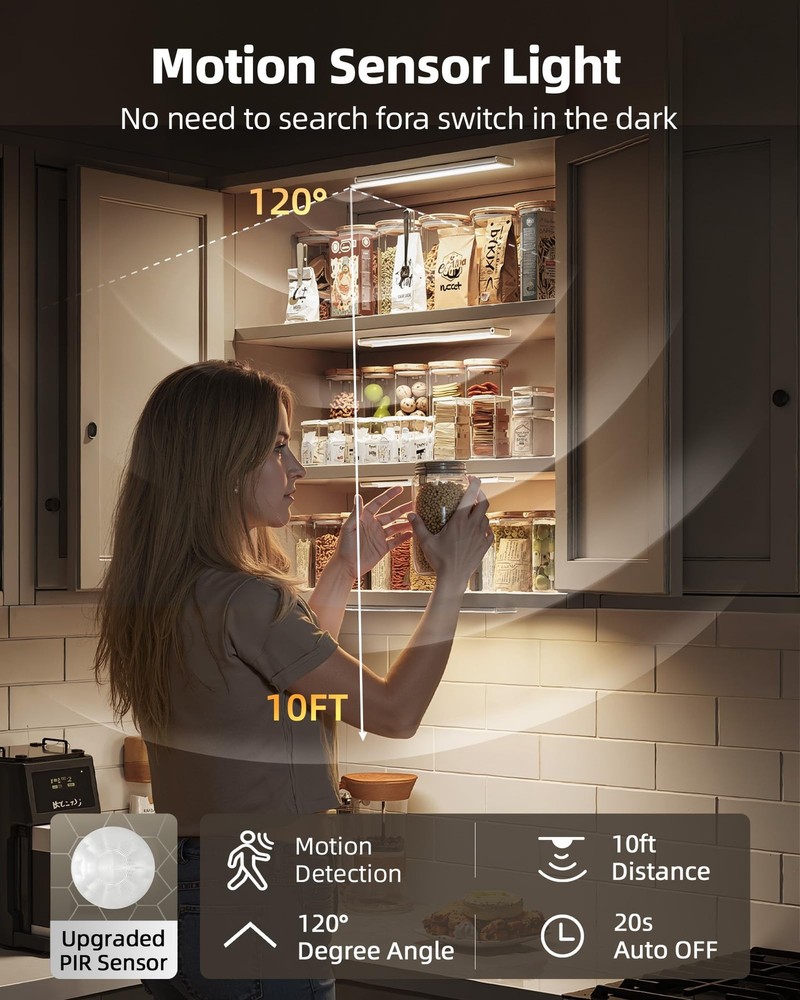 AMETHEUS 6-Pack Under Cabinet Lighting Wireless, LED Motion Sensor Light Indo...