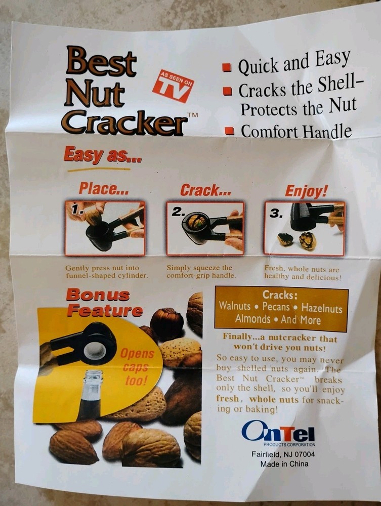 ONTEL BEST NUT CRACKER WOOD HANDLE Effortless Nut Cracking NEW IN Package