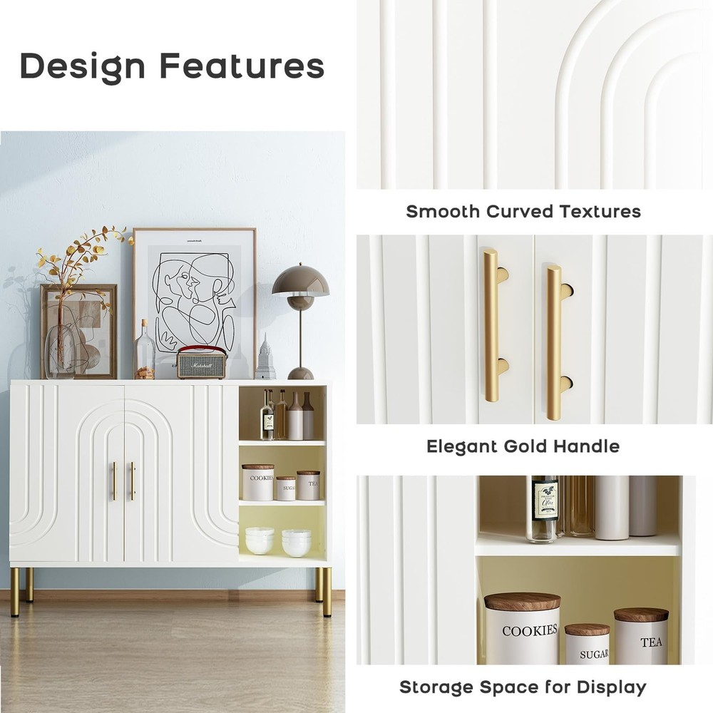 Sideboard with 3 Open Compartments, Buffet Cabinet with Spacious Storage, Mod...