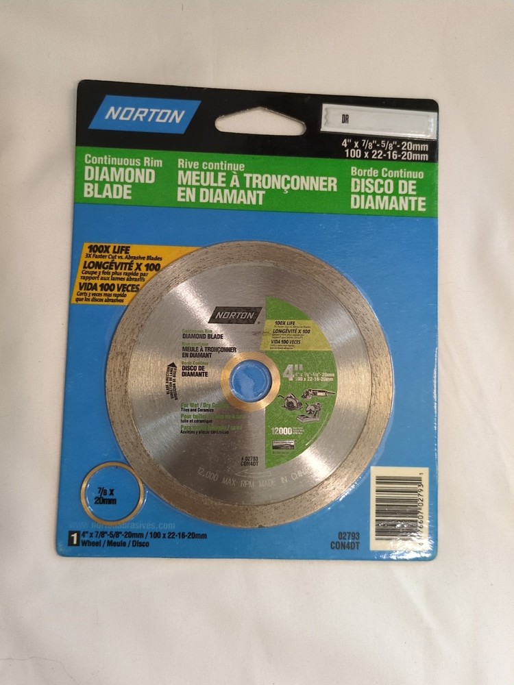 Norton Continuous Rim Diamond Blade 4" w/ 7/8×20mm Ring