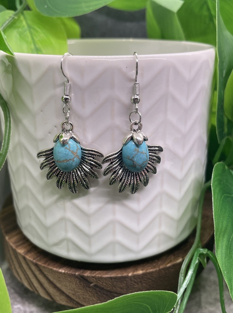 2” Silver-tone Turquoise Boho Drop Dangle Earring Set New Free Ship B7757