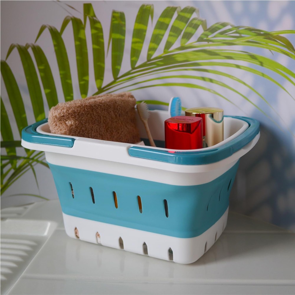 Portable Folding Plastic Bath Caddy with Handle, Perforated, Travel Bathroom ...
