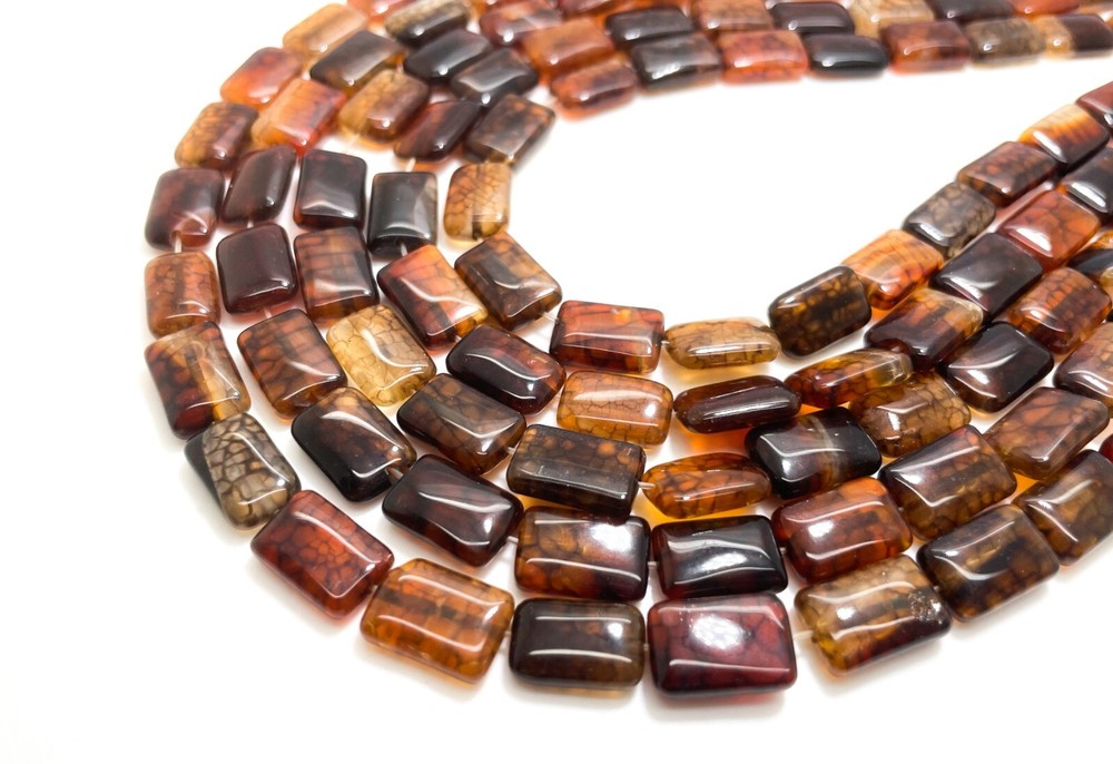 Natural Spider Web Agate Flat Rectangle Smooth Polished Gemstone Beads- PSWA06