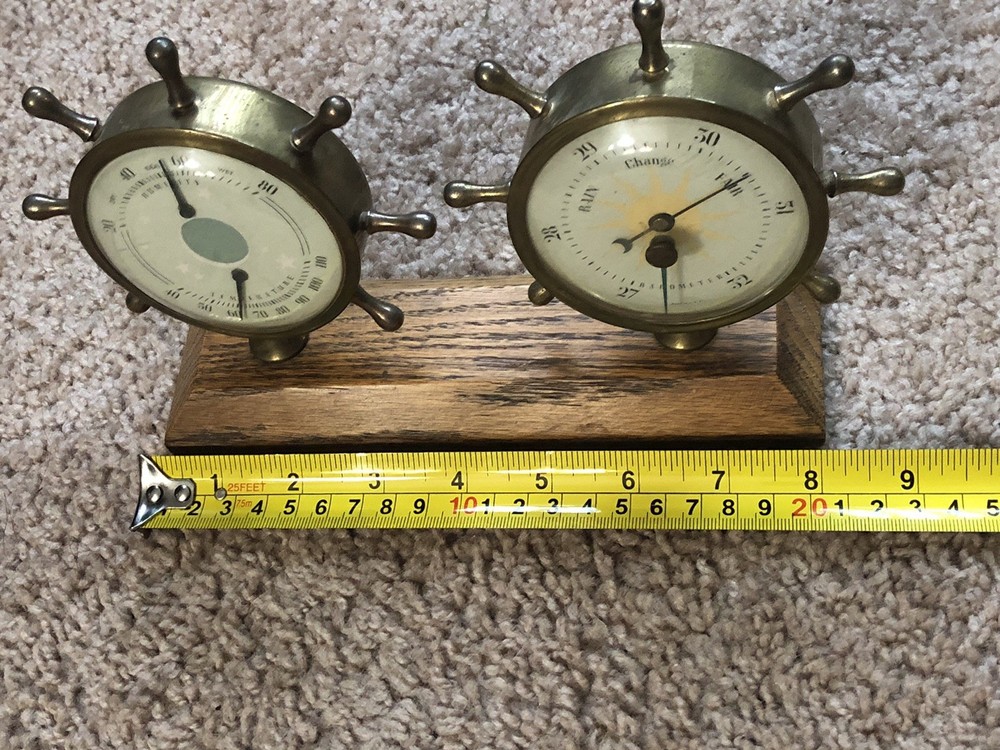 Vintage Barometer Thermometer Ships Wheel