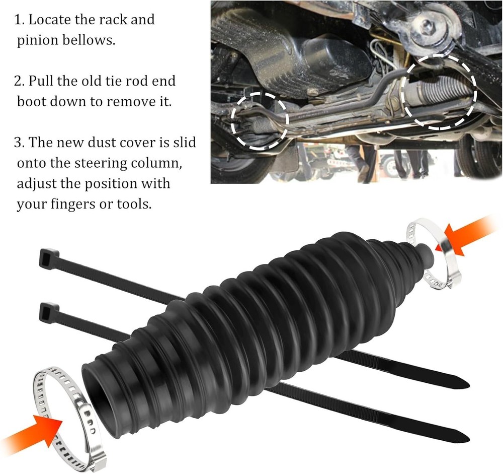 2PCS Inner Tie Rod Boot Kit Adjustable Rack Pinion Bellow Steering Boots Set