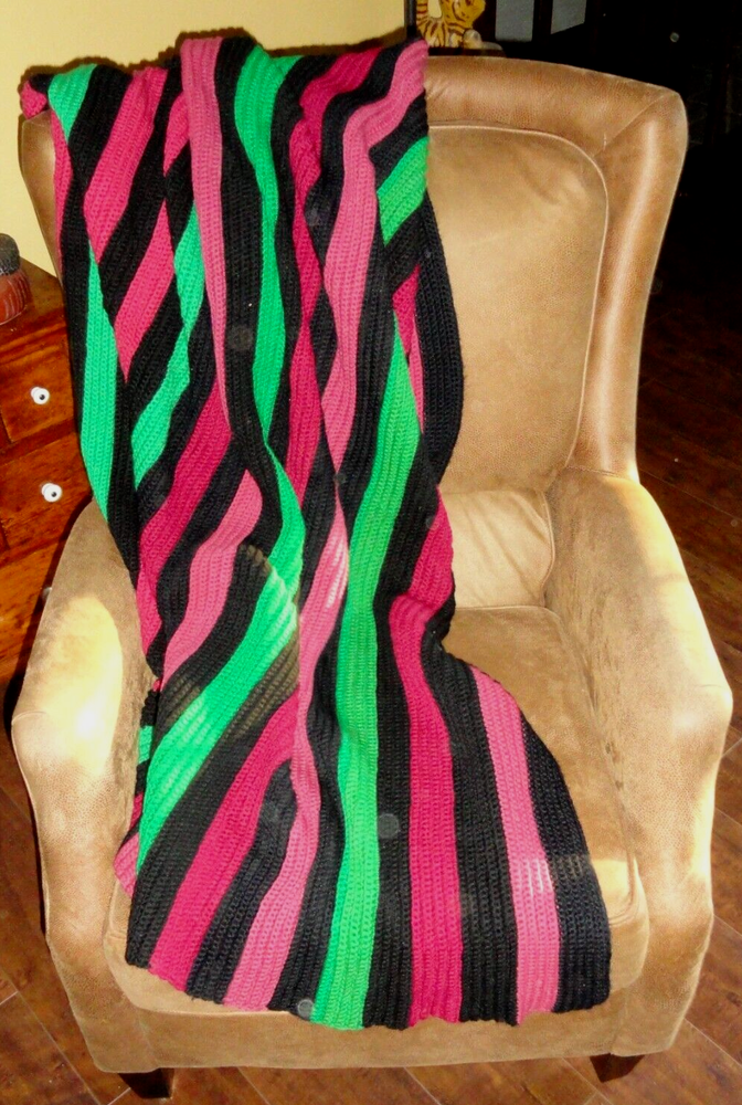 Crochet Knitted Afghan Blanket Throw ~ Multicolor Striped