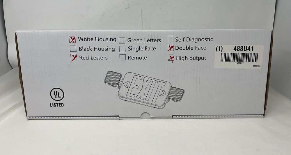 Compass 488U41 LED Emergency Exit Sign Light 120/277V White Red Text Double Face