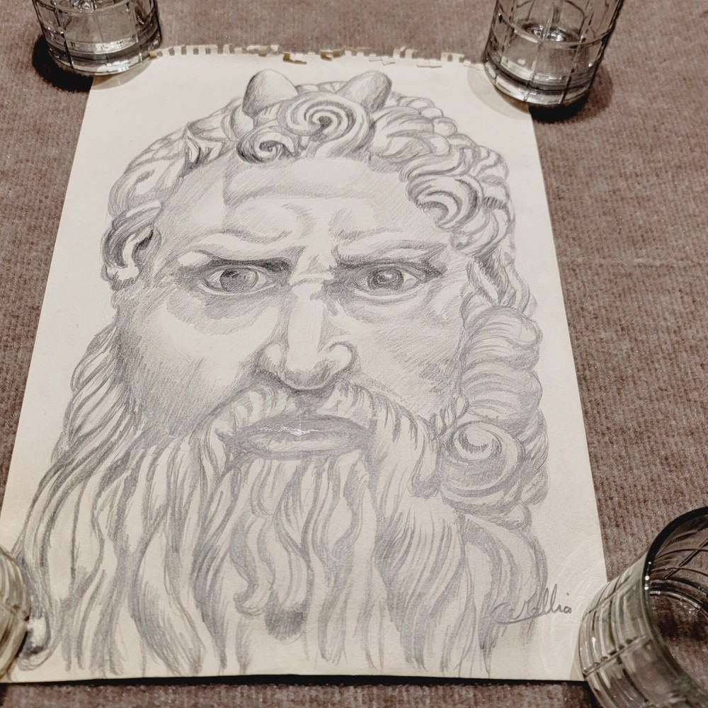 Drawing Sketch "Zeus" signed C Mallia (11.5"x16")