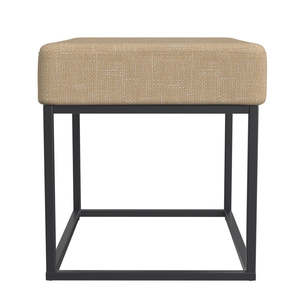 HomePop Theodore Channel Tufted Small Ottoman - Light Tan Textured Solid