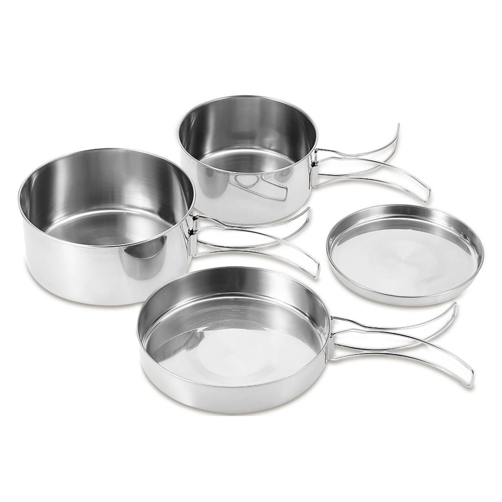 Camping Cooking Set, 4Pcs Stainless Steel Mess Cookware Kit with Foldable Han...