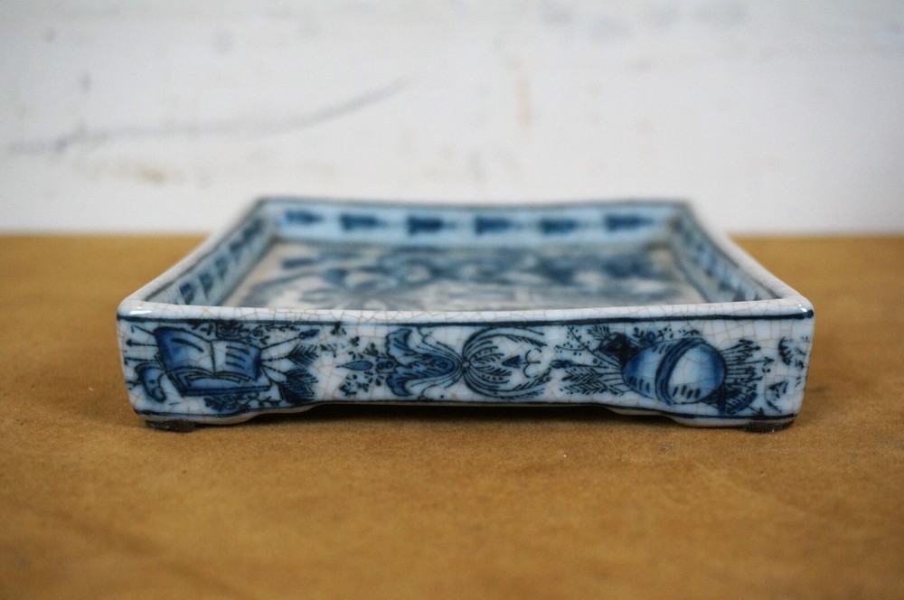 United Wilson Blue & White Rectangular Planter & Underplate Cache Pot Vase 6"
