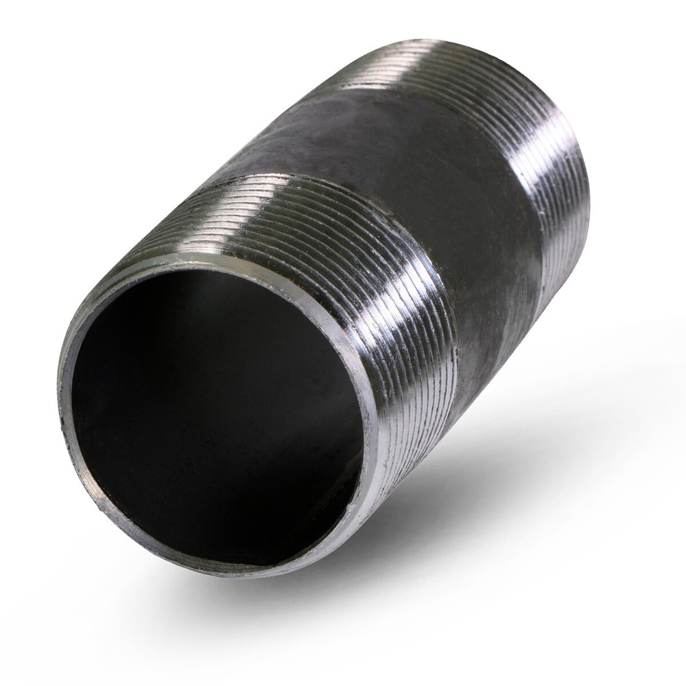4" Long Black Left/Right Steel Nipple Pipe Fitting, 4" Nominal Size Diameter