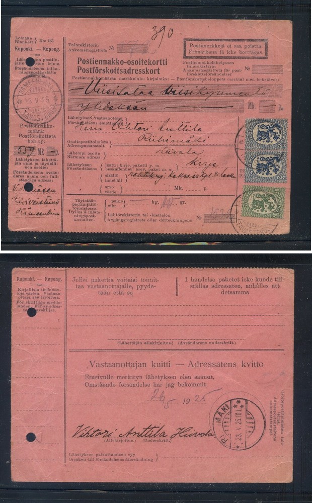 Finland  parcel  card