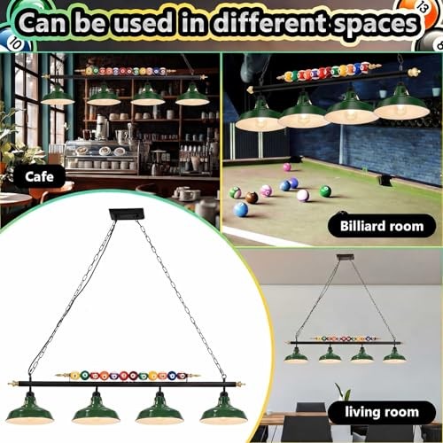 Adjustable Pool Table Lights for 7'-8' Billiard Light Hanging Green 4 Lights