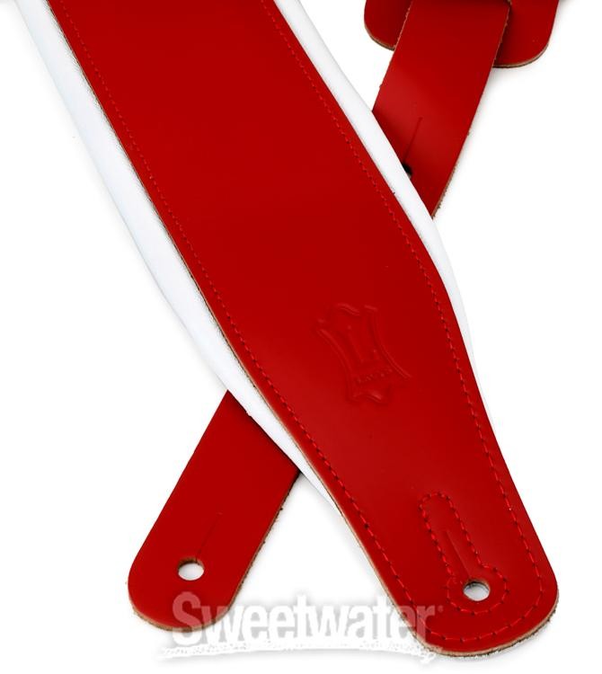 Levy's Amped Leather Series Guitar Strap - Red with White Backing