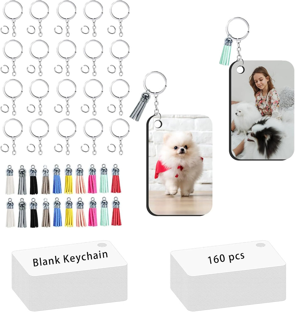 120pcs Sublimation Keychain Blanks Double Side Rectangle Round Keychains With...
