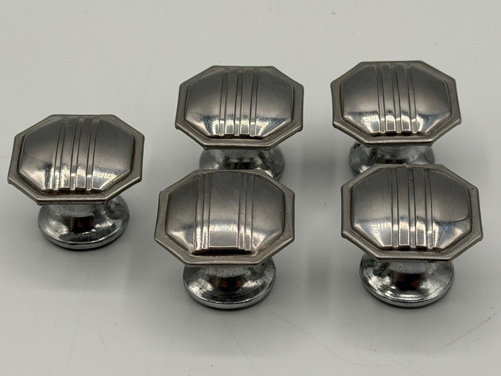 25 MCM/Art Deco Chrome Drawer Cabinet Knobs Pulls Collection From One Kitchen