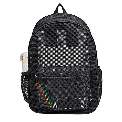 Heavy Duty Mesh Backpack, See Through College Backpack with Padded Black