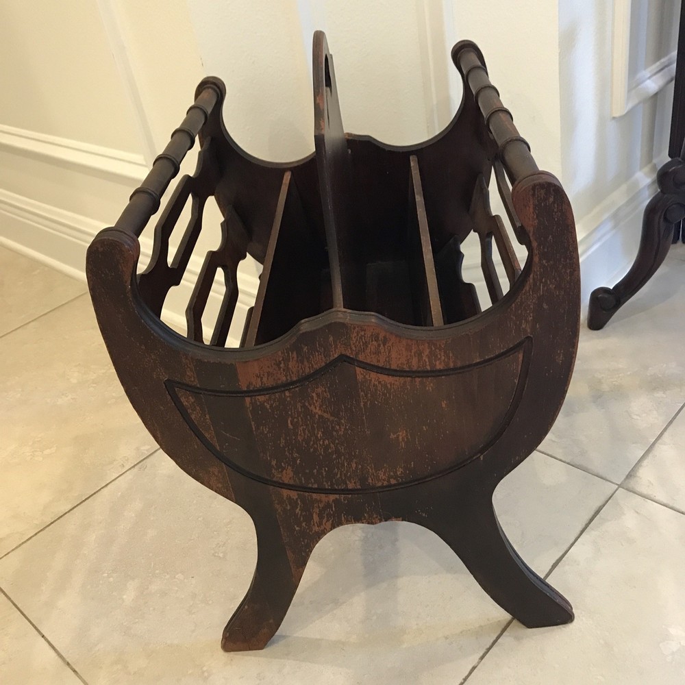 Antique / Vintage Cherry Wood Magazine Rack Solid Wood . ￼