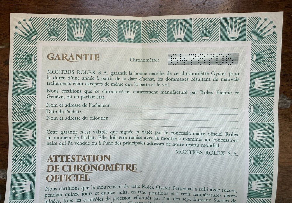 Vintage genuine Rolex Guarantee