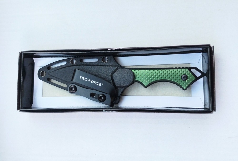 7" Tac Force EDC Fixed Blade Knife Kydex Sheath Horizontal Carry Green Handle