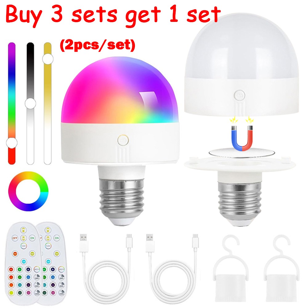 2PK Dimmable Light Bulbs Rechargeable Remote Control Battery Operated Light Bulb