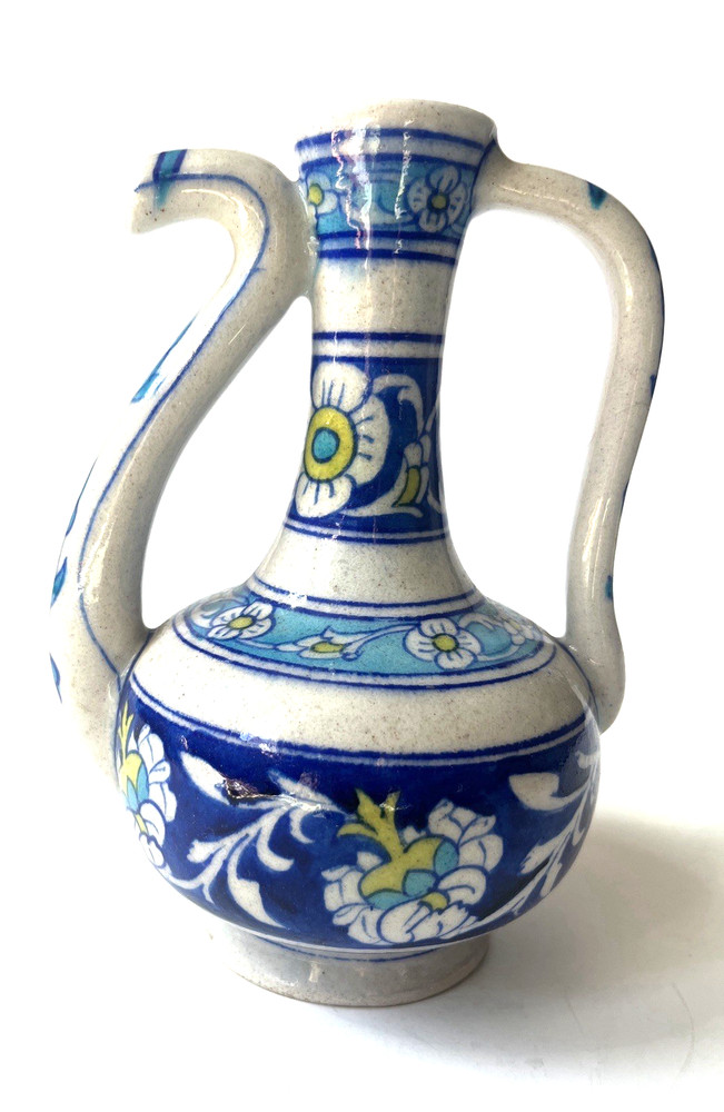 Stunning Ceramic Jaipur Pottery India Blue Pitcher