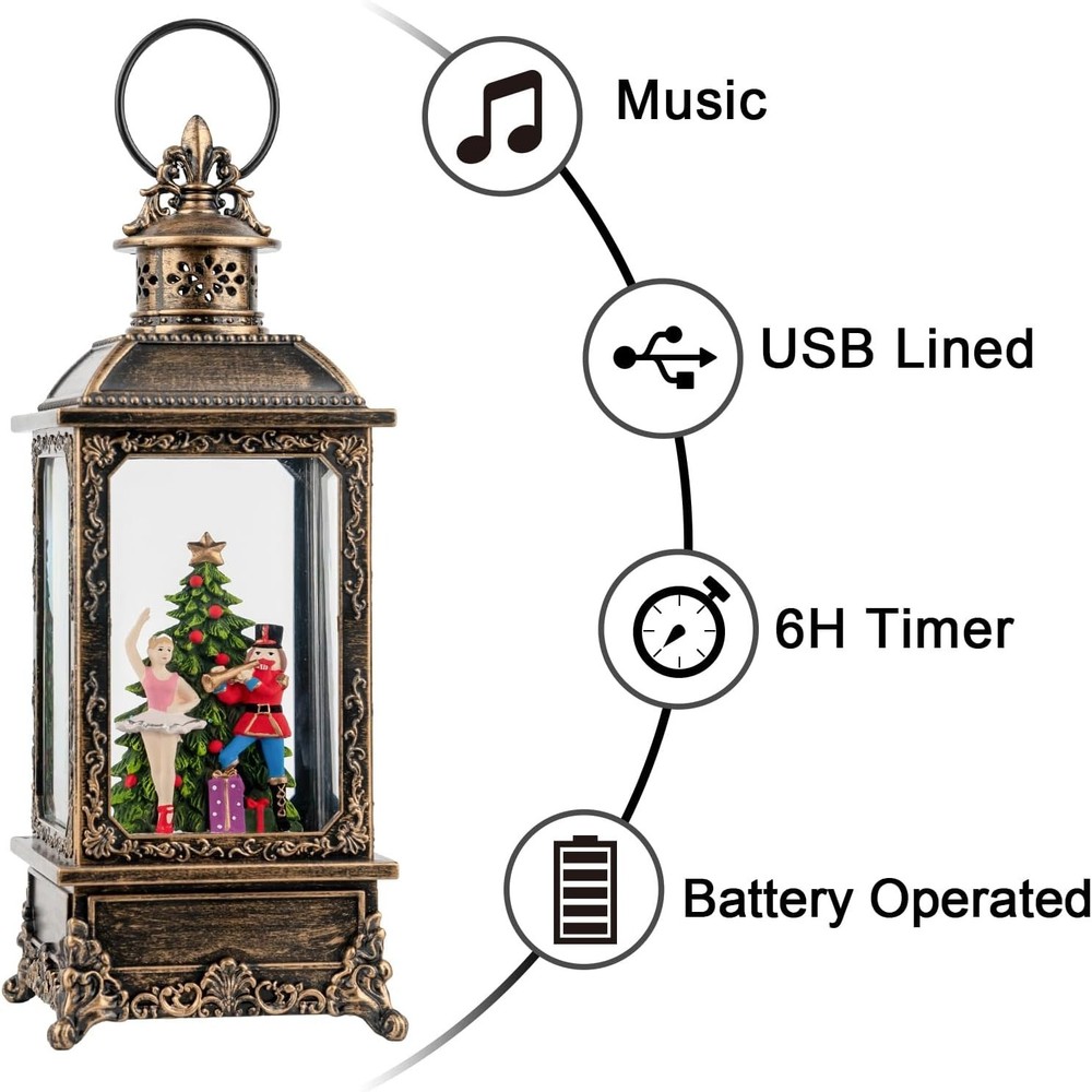 Illuminating Nutcracker Ballerina Snow Globe Lantern - USB/Battery Operated Fun!