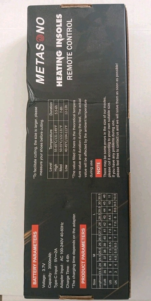 Heating Insoles Remote Control Size M-L Metasono