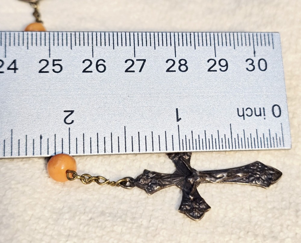 Antique French Rosary Real Angel Skin Coral Beads Silver Catholic Crucifix 22"
