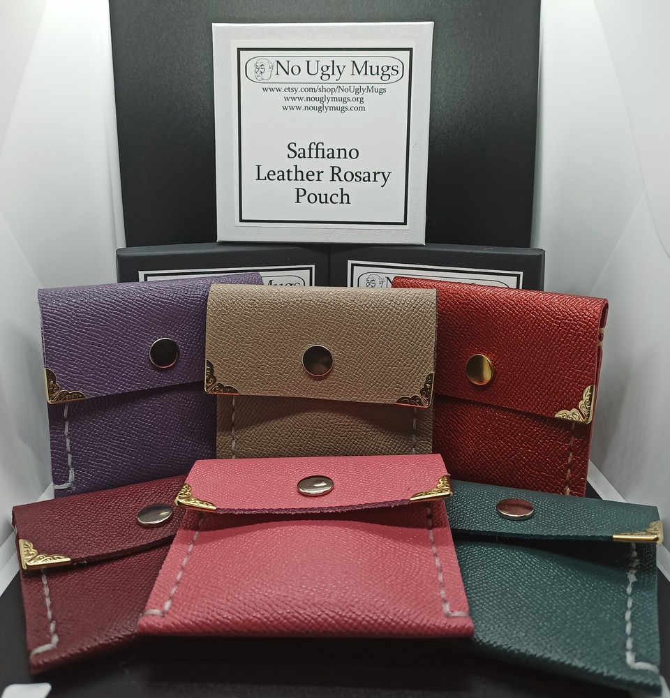 Saffiano Leather Crosshatch patterned Rosary pouch