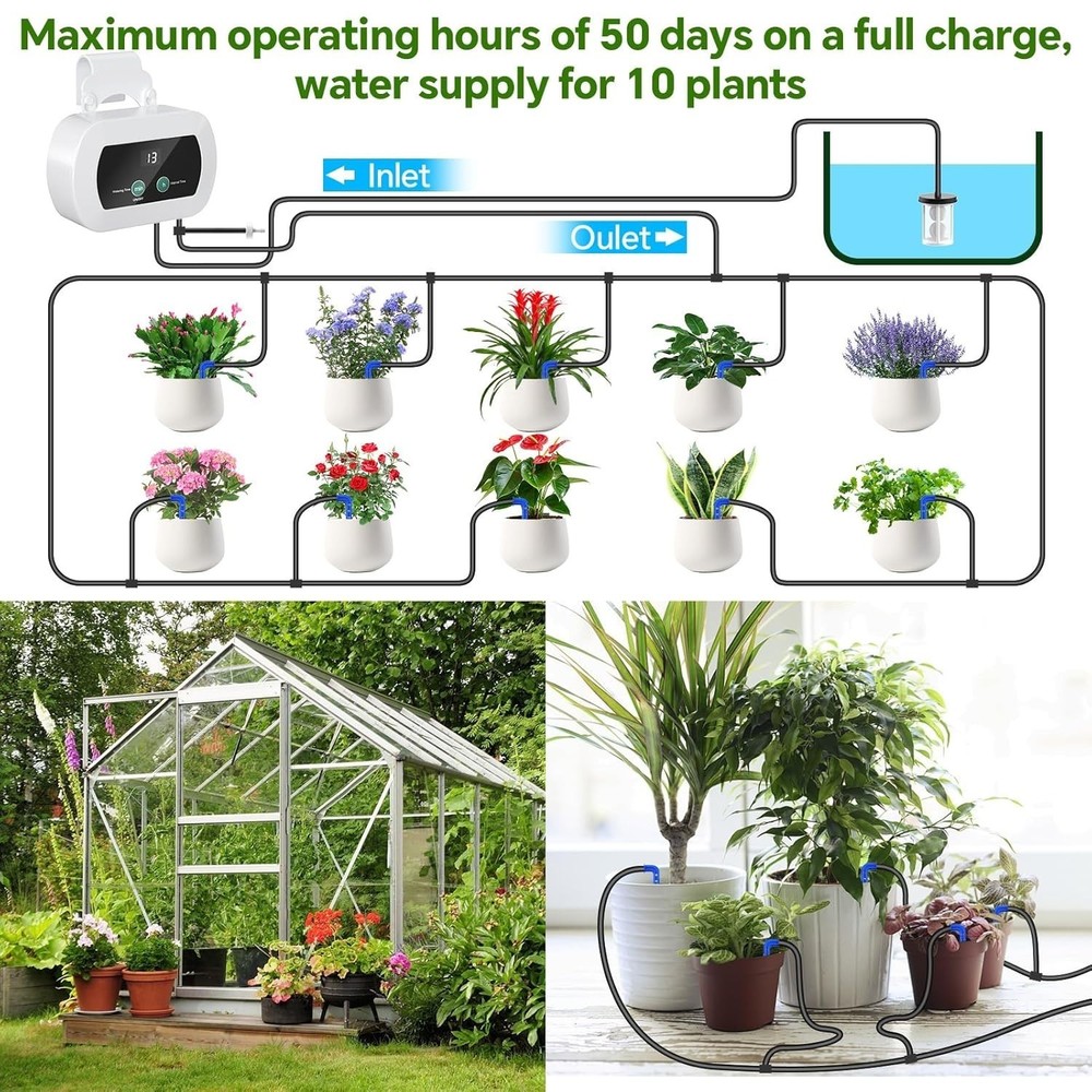Indoor USB Drip Irrigation System Kit - Type-C Powered,10 Drip Tips Watering