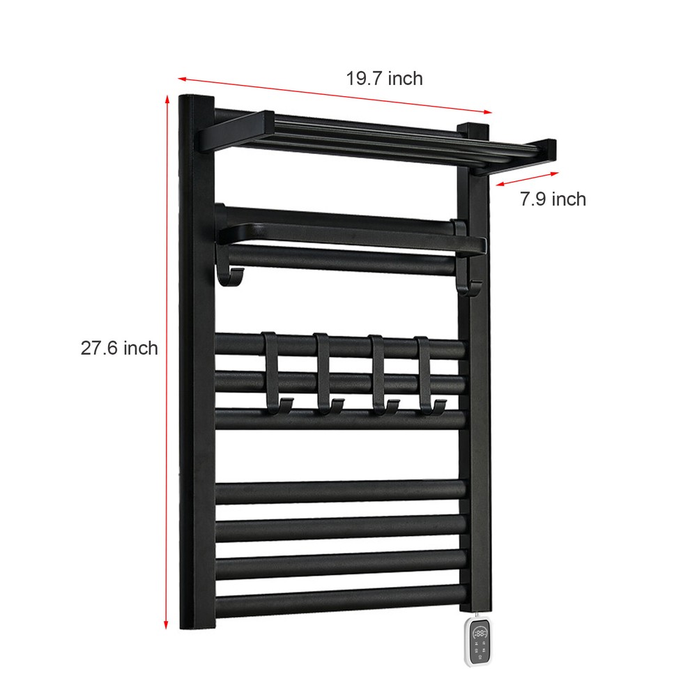 10 Layer Heated Towel Rack Towel Warmer with Timer Wall Mounted W/ Shelf