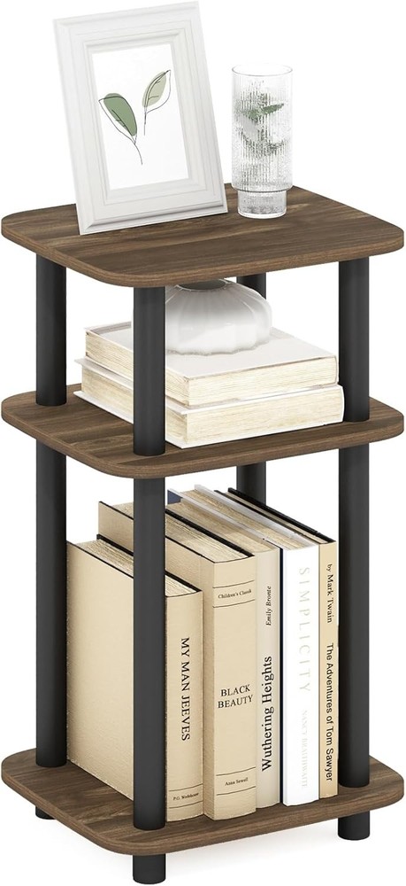JUST Side Table 3-Tier Metal Frame Modern End Table W/ Open Shelf Night Stand