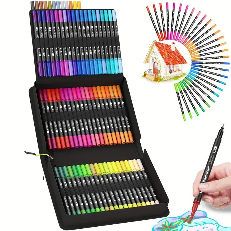 120 Colour Brush Dual Tip Art Markers With Case