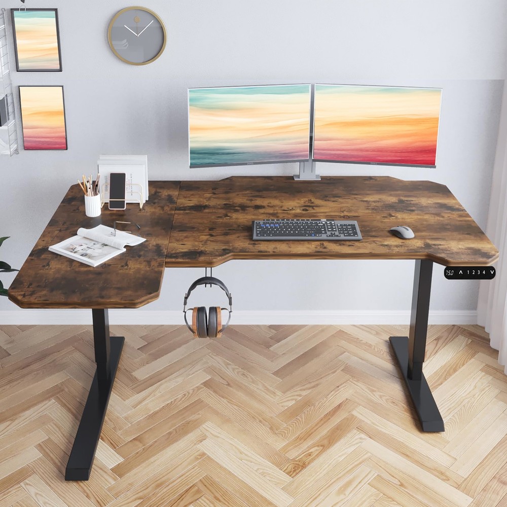 L-Shaped Height Adjustable Electric Standing Desk Computer Table With Type-C