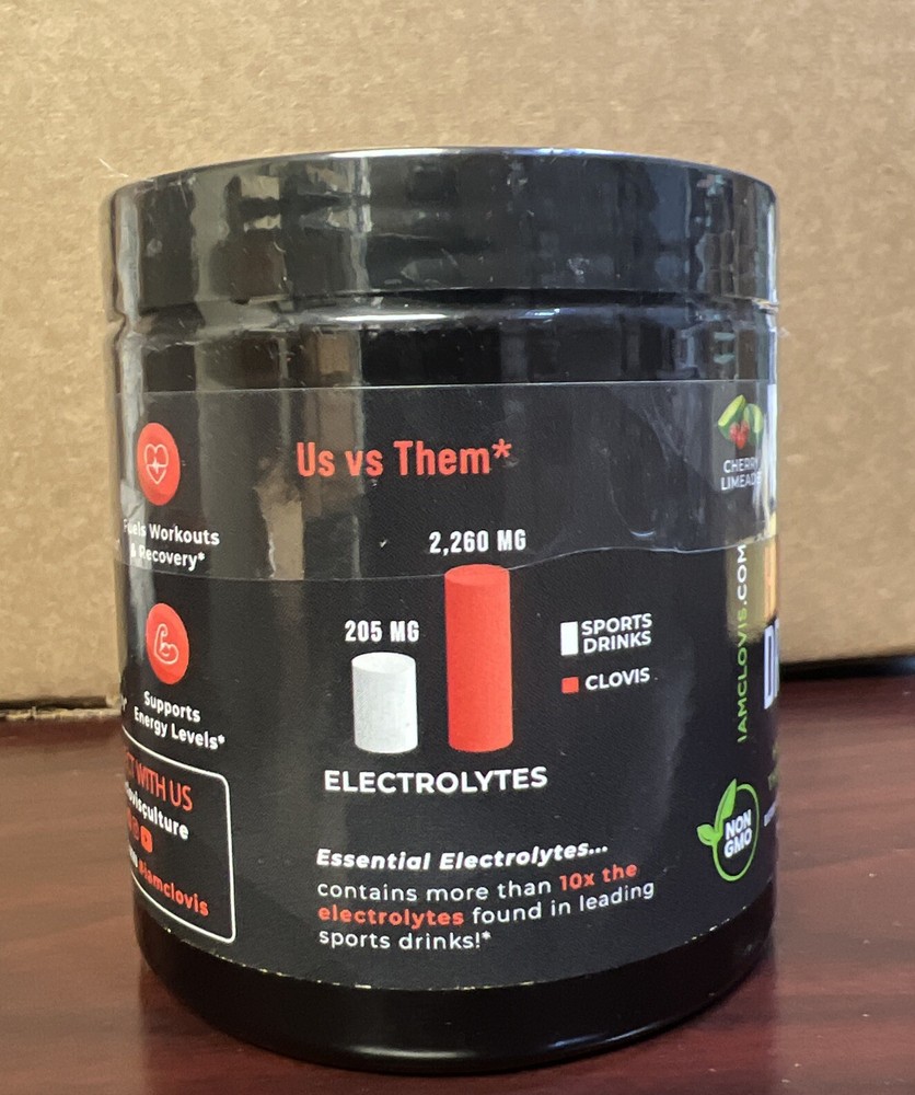 Clovis Essential Electrolytes HYDRATION DRINK MIX Cherry Limeade 30 Servings NEW