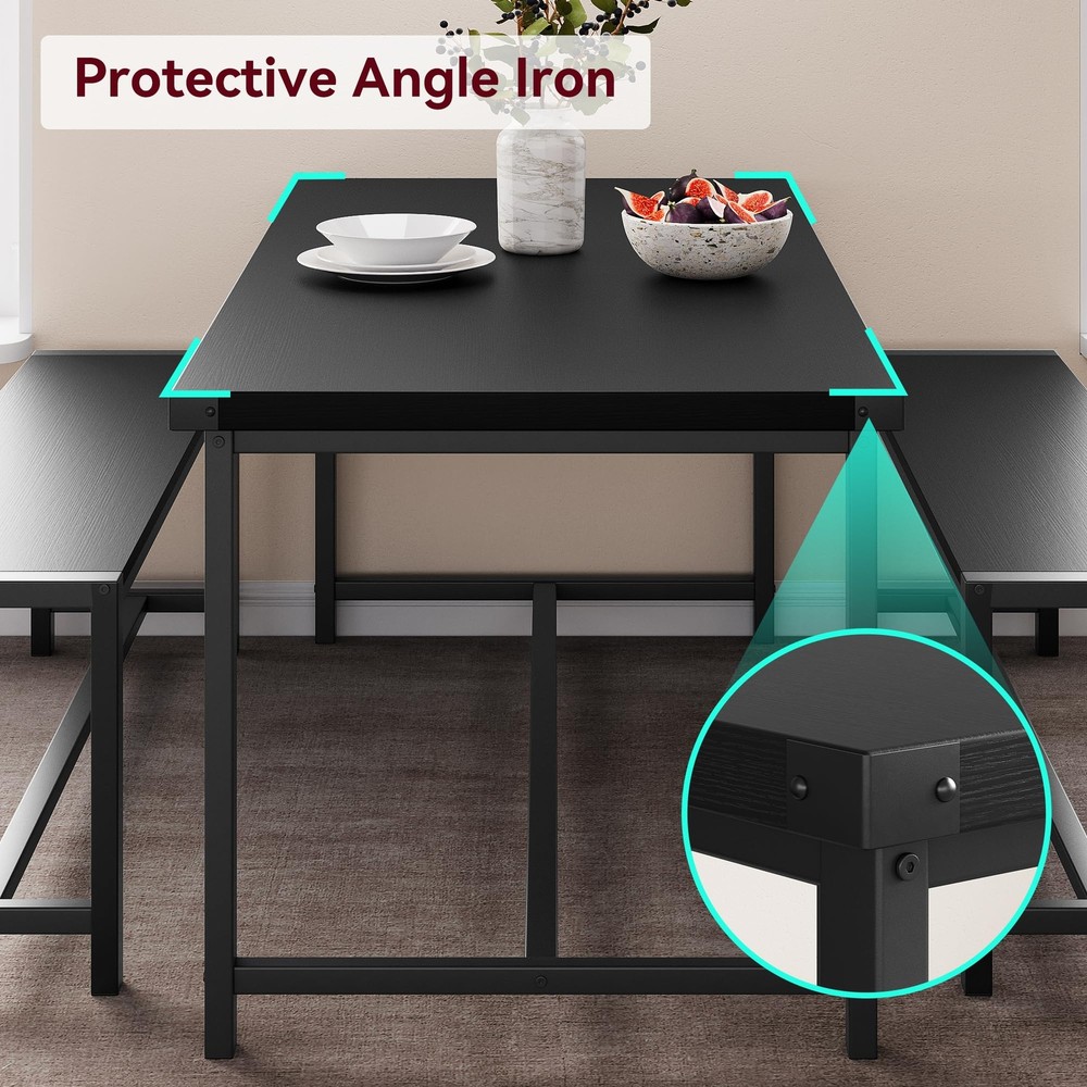 Kitchen Table with 2 Benches ,3 Piece Dining Table Set for 4 ,Dinette Set Black